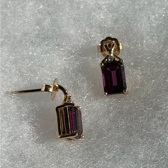 14K Rhodolite Garnet & Diamond Yellow Gold Earrings- Excellent Condition - Picture 6 of 9
